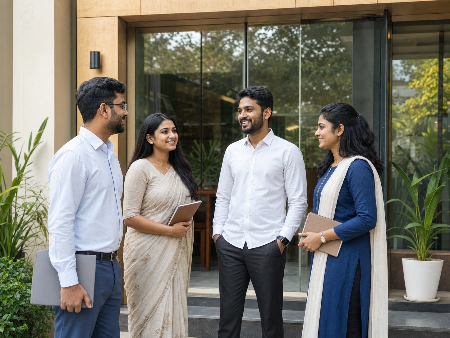 Education consultancy team outside a welcoming office