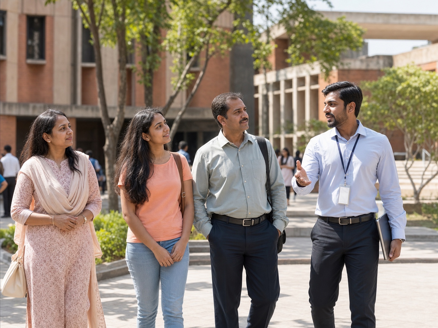 Student and parents on a guided college campus visit