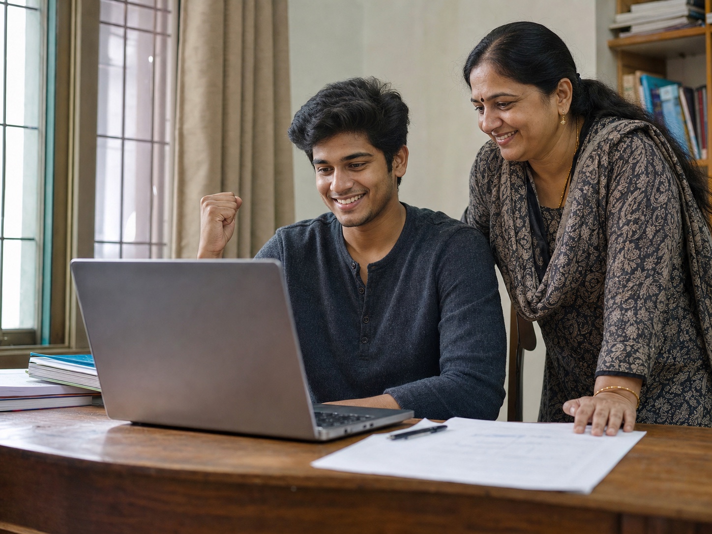 Student and parent reacting to entrance-exam results
