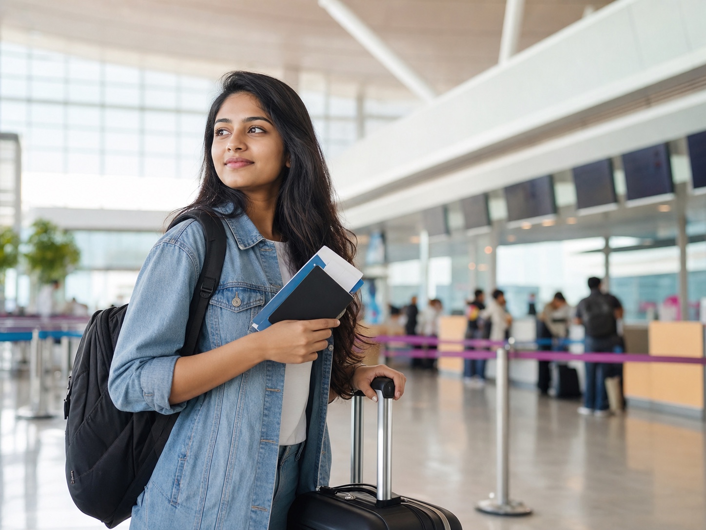 Indian student preparing for overseas study at an airport